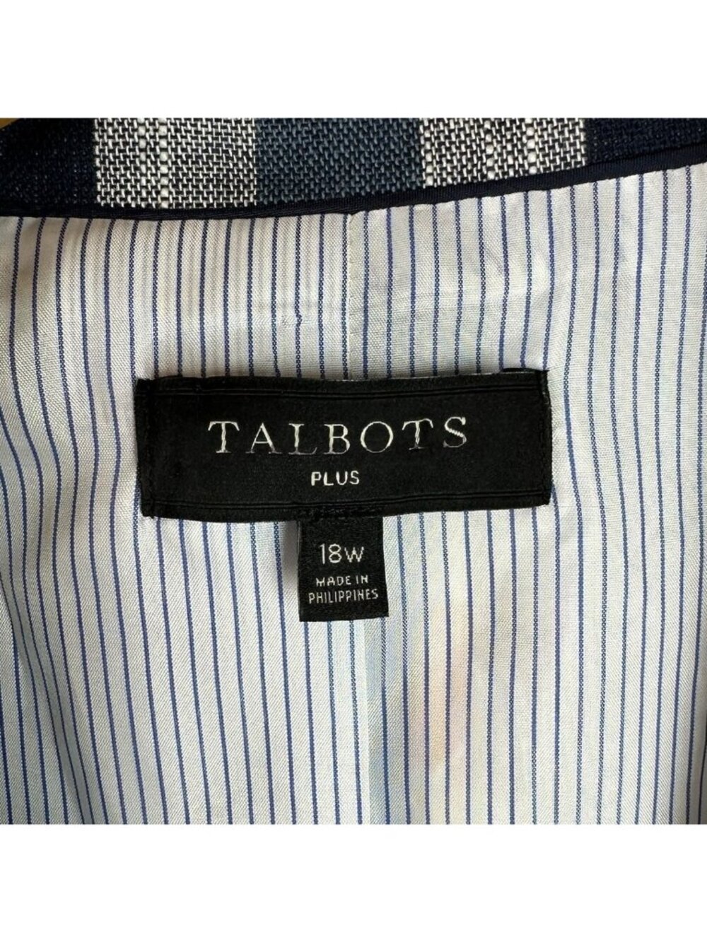 NEW Talbots 18W Plaid Cotton Blend Blazer Blue Pink One Button Career Jacket - Picture 6 of 7
